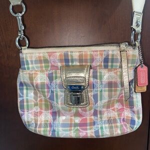 Coach Poppy Madras Plaid Sequined Signature Crossbody Bag